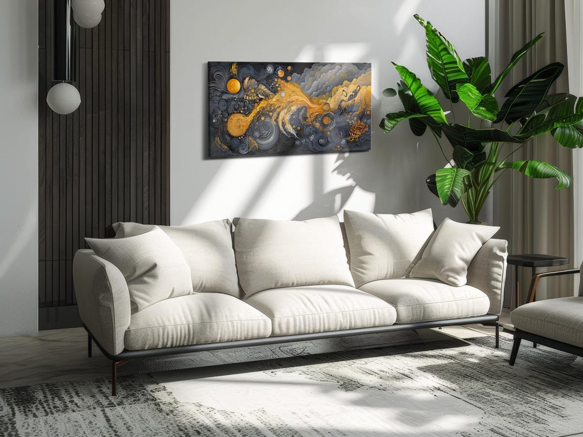 Golden Cosmic Waves Abstract Poster - Image 3