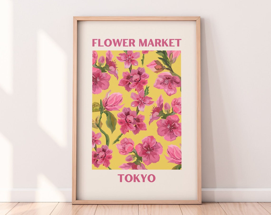 Flower Market Tokyo Print Flower Market Wall Art Flower Market Cherry Blossoms Print Colorful Abstract Floral Wall Art