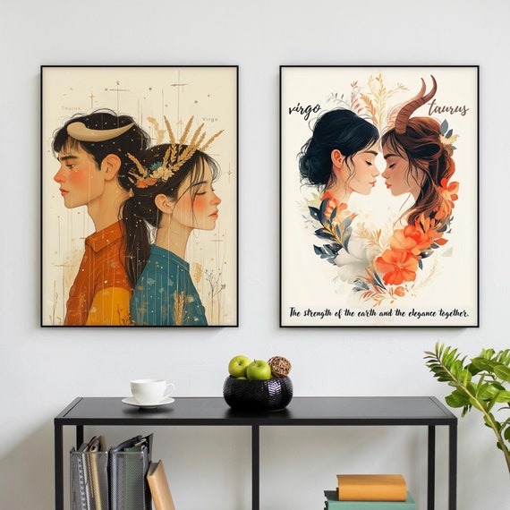 Taurus and Virgo Zodiac, Minimalist Astrology Gift