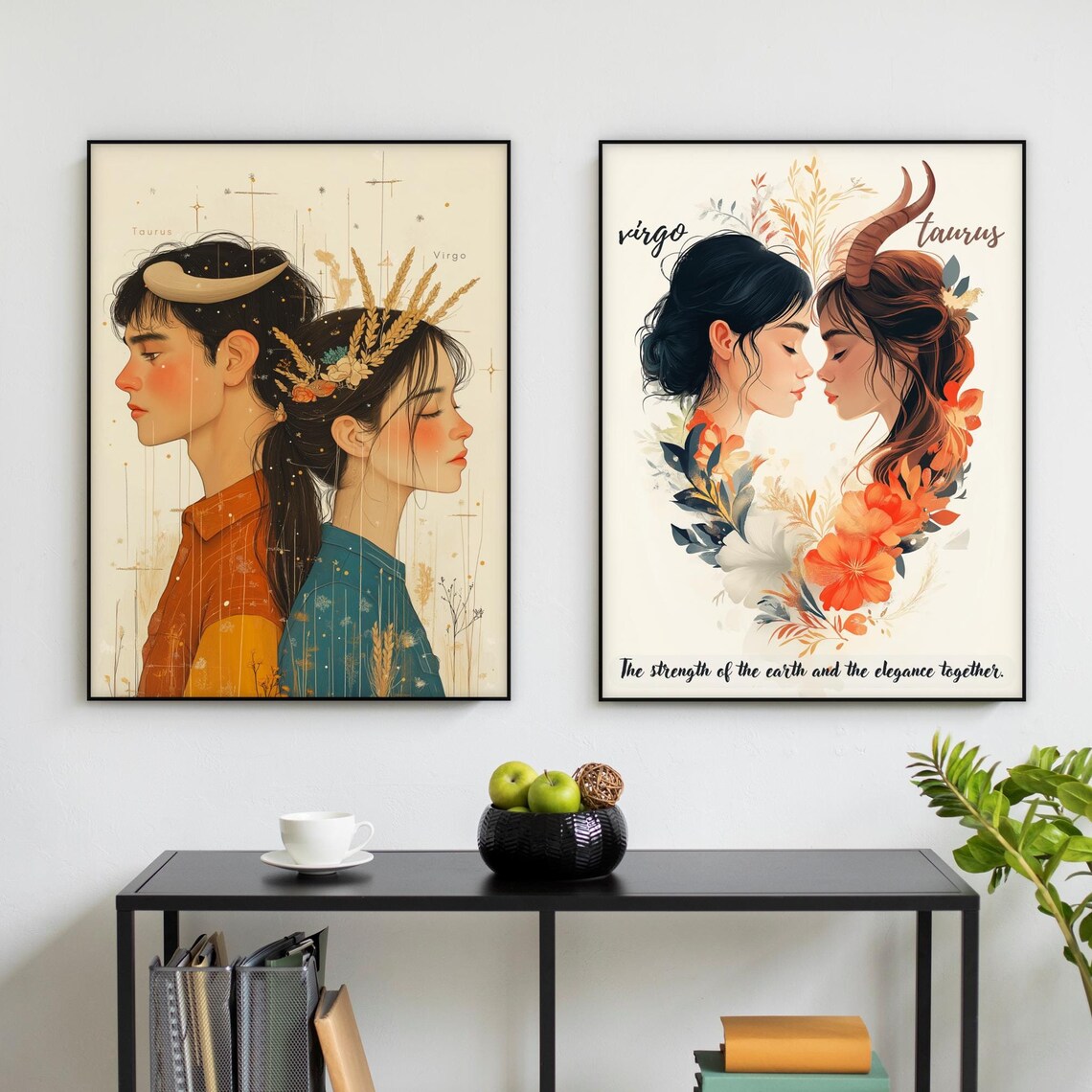 Taurus and Virgo Zodiac, Minimalist Astrology Gift
