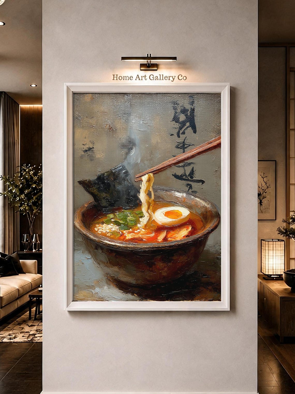 Ramen Bowl Chopsticks Lifting Noodles Impasto Kanji Kitchen Art Poster