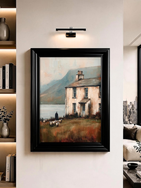 Lake District Farmhouse Wall Art Sheep Countryside Oil Painting Print