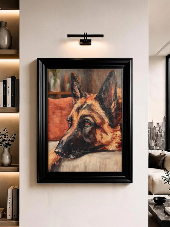 German Shepherd Wall Art Dog Portrait Rustic Oil Painting Print