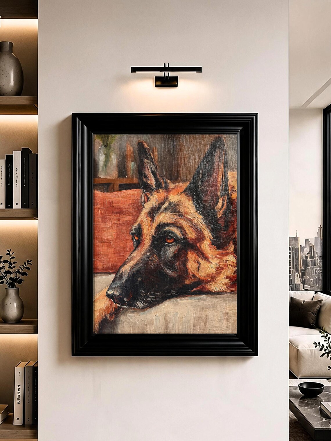 German Shepherd Portrait Rustic Oil Painting Dog Lover Home Decor Poster Art