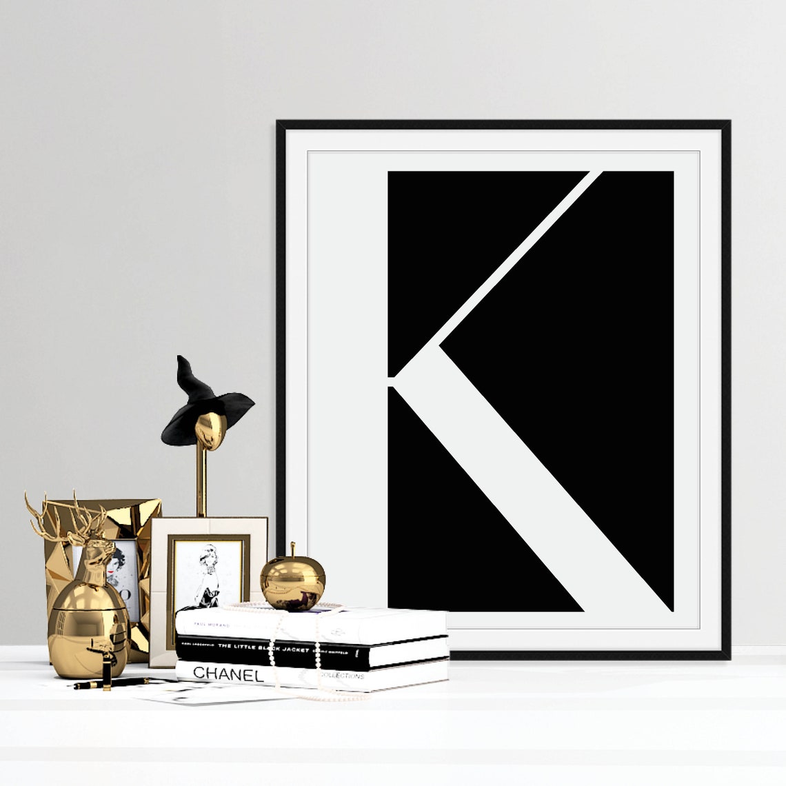 Bold Black and White Geometric Letter K Modern Abstract Poster - Image 3