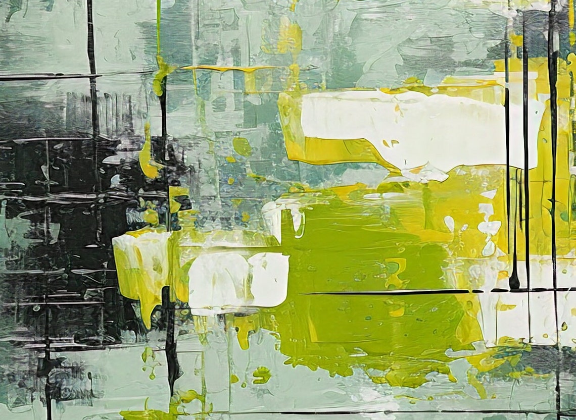 Lime Green And Black Grid Abstract Modern Textured Art Poster - Image 2