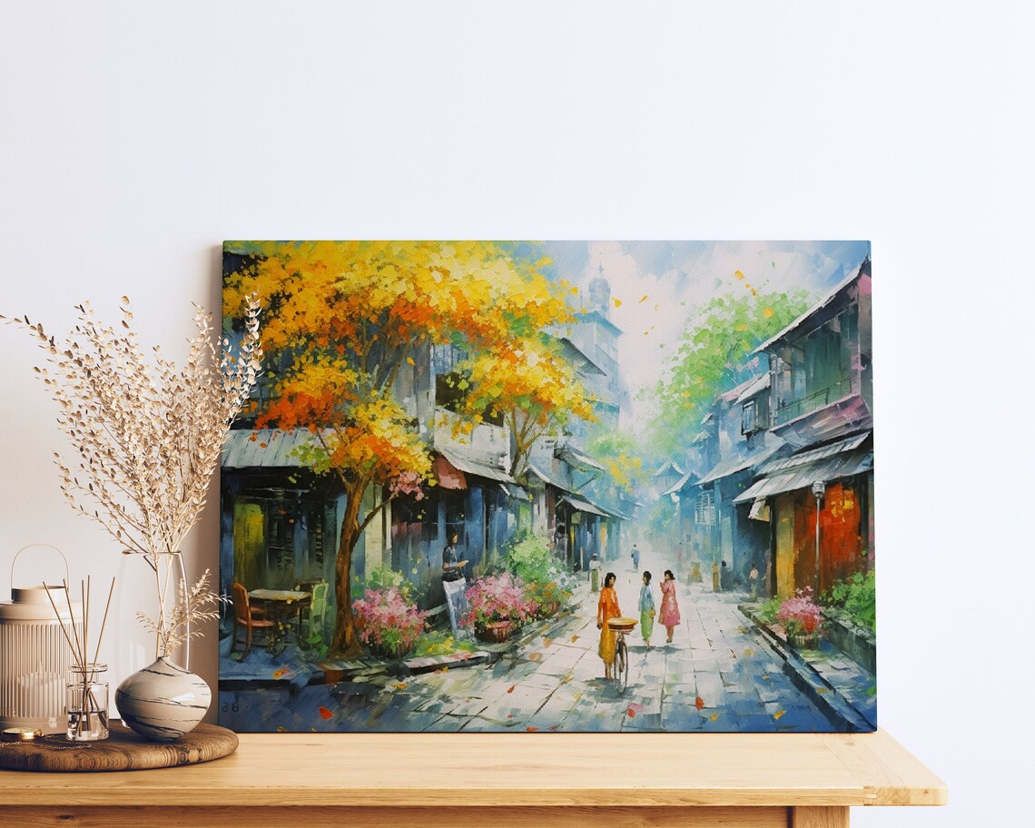 Hanoi Old Quarter Autumn Street Watercolor Vietnamese City Poster