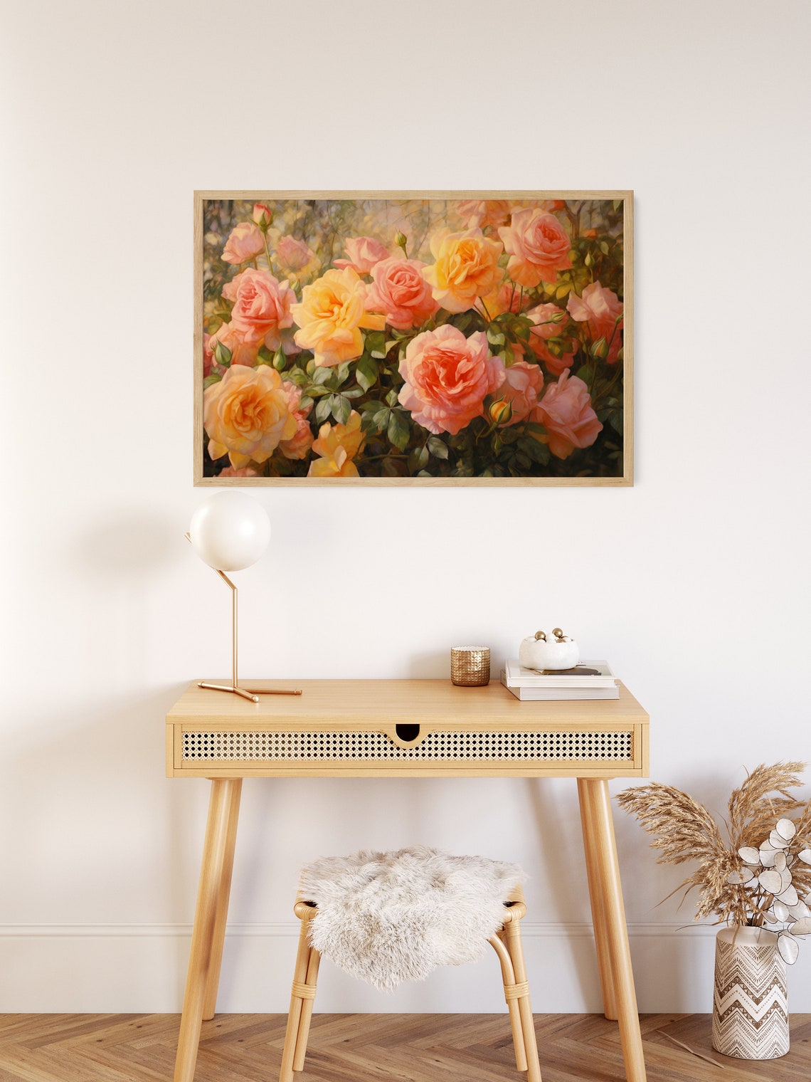 Oil Painting Of Roses In Different Shades Of Pink And Yellow Realistic Landscape Painting Outdoor Art Large Painting - Image 2