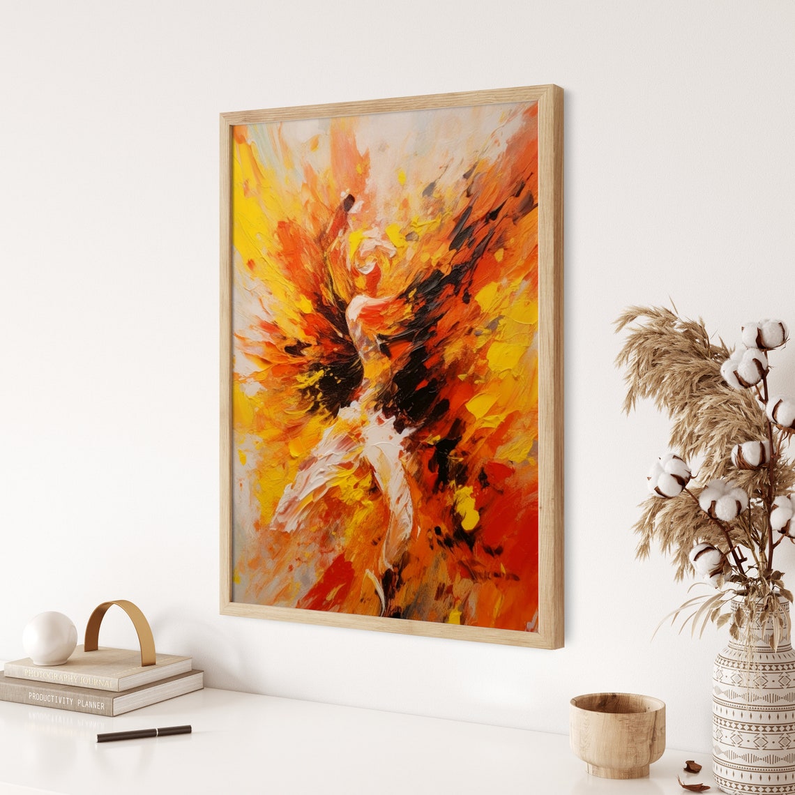 Fiery Abstract Expressionist Burst Yellow Red Orange Art Poster - Image 3