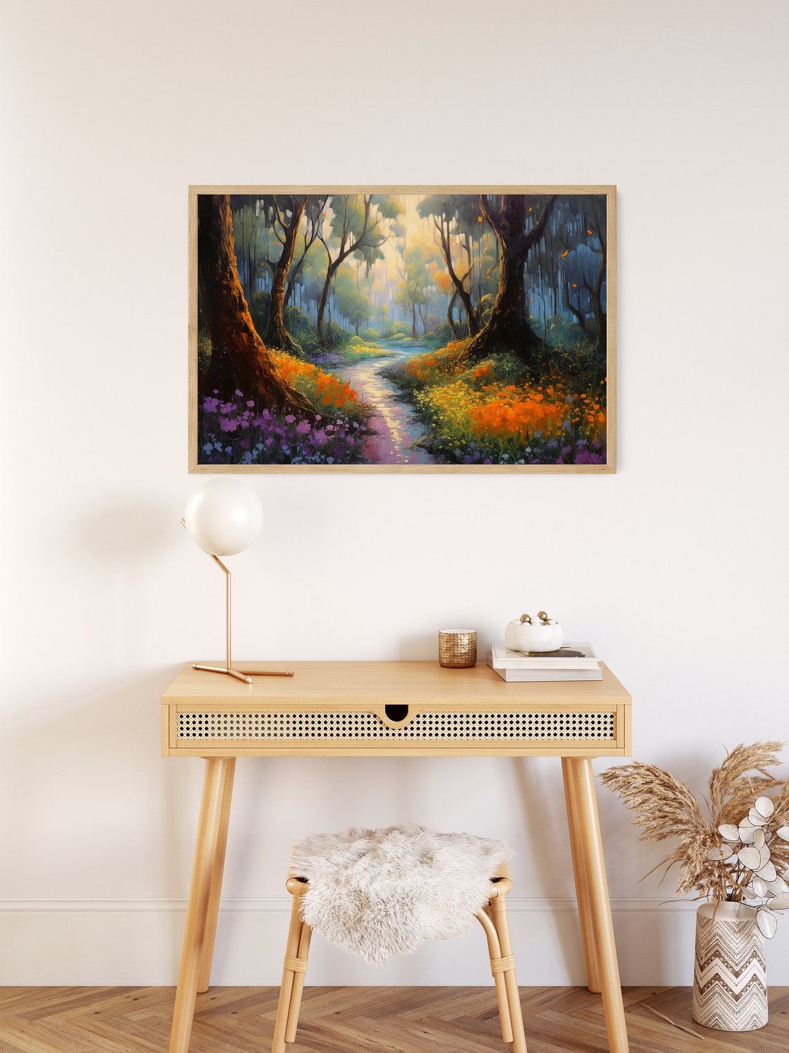 Sunlit Forest Path With Wildflowers Enchanted Woodland Art Poster - Image 2