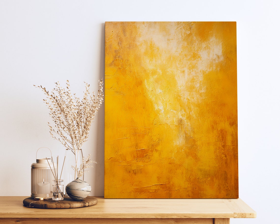 Golden Yellow Textured Abstract Canvas Modern Gold Painting Poster