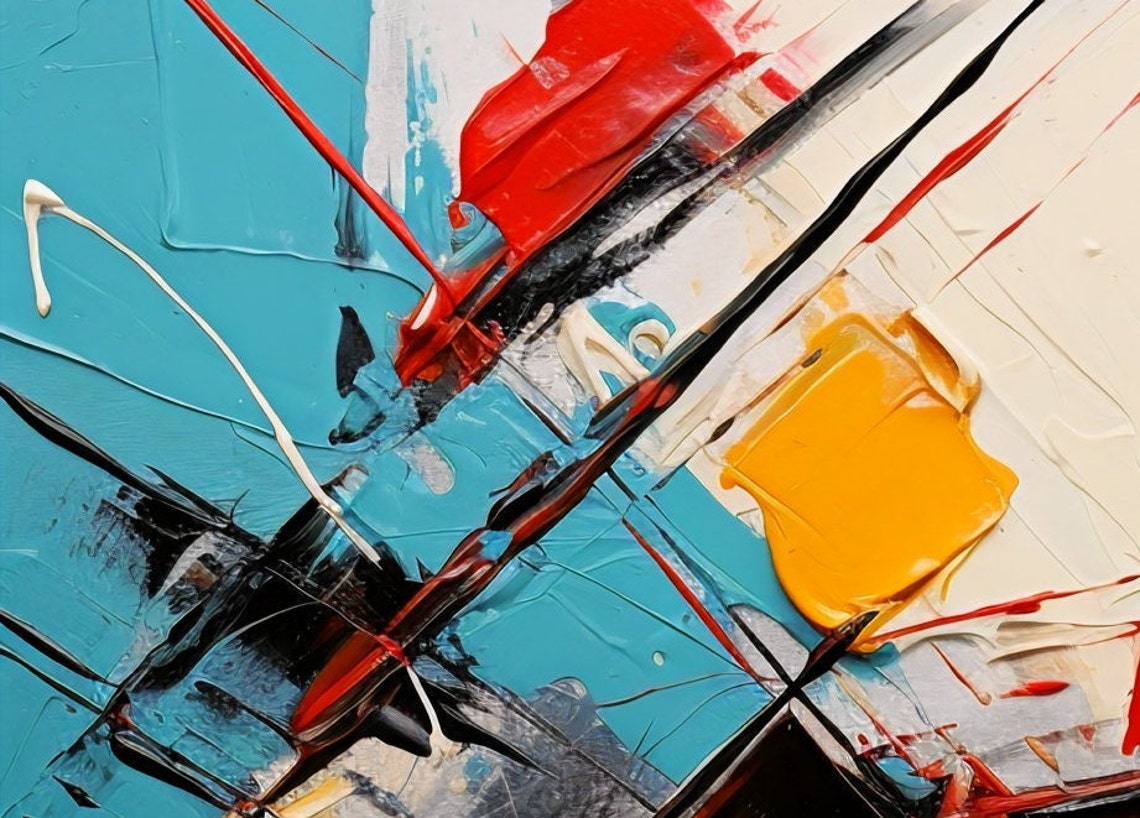Teal Abstract With Bold Red Yellow Black Dynamic Slash Art Poster - Image 2