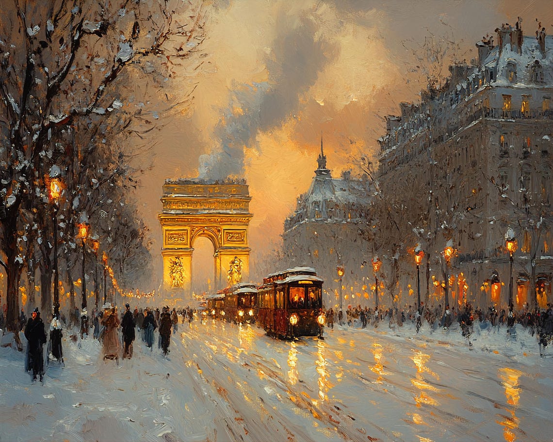 Arc de Triomphe Paris Golden Winter Sunset Street Scene Poster - Image 2