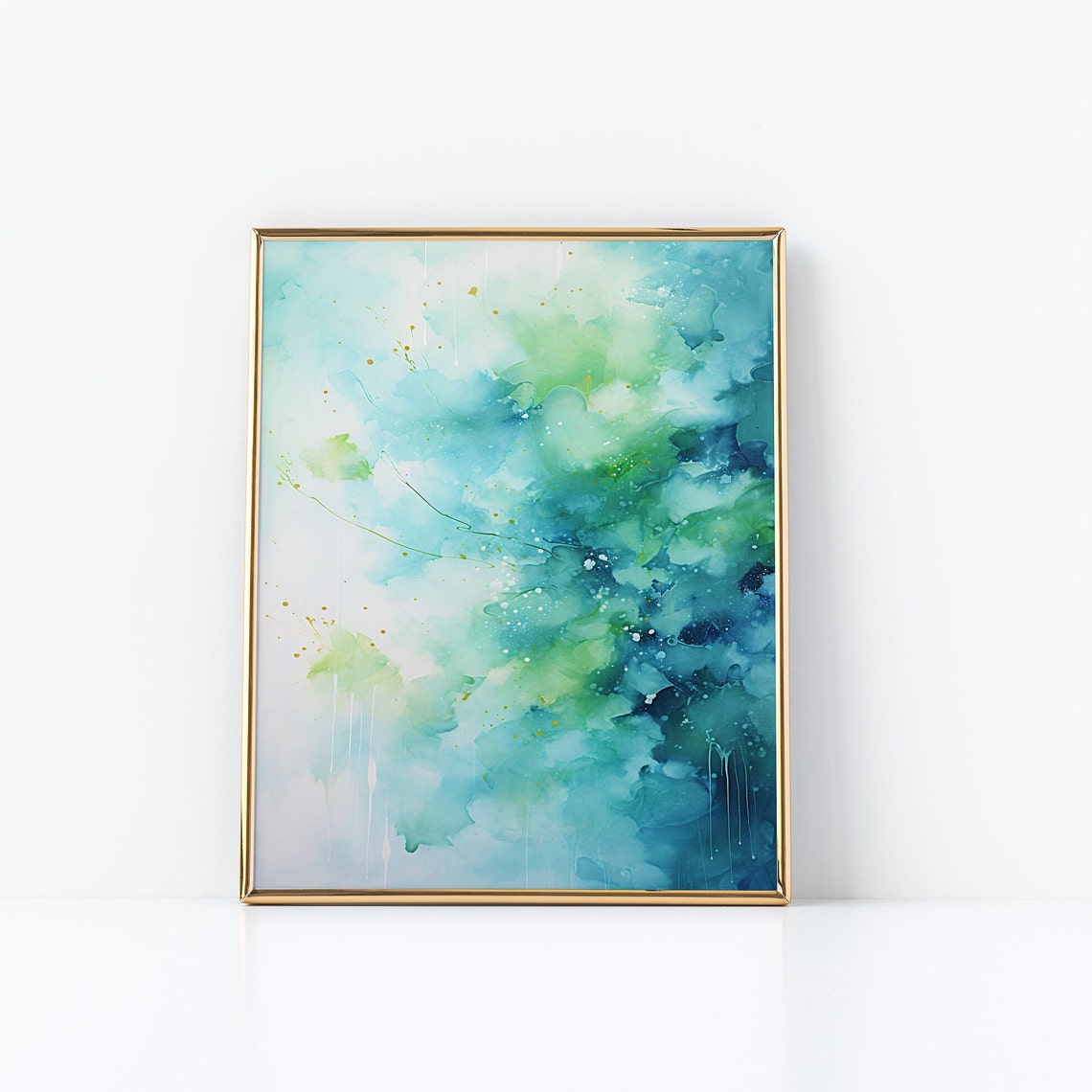 Serene Ocean Mist Blue Green Abstract Watercolor Painting Poster - Image 3