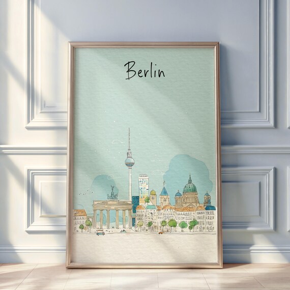 Berlin Watercolor Travel Poster, Minimal City Illustration