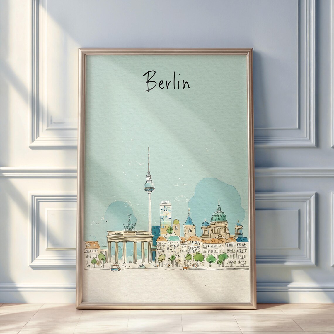 Berlin Watercolor Travel Poster, Minimal City Illustration