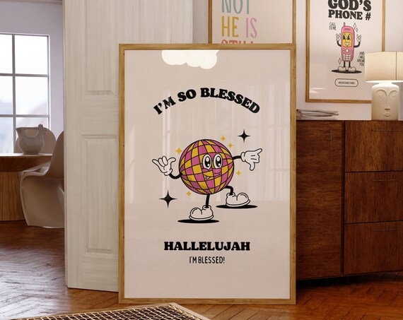 Im So Blessed Large Wall Poster Retro Mascot Wall Art Christian Wall Art Trendy Posters Bible Verse Wall Art Cute Wall Print Gift