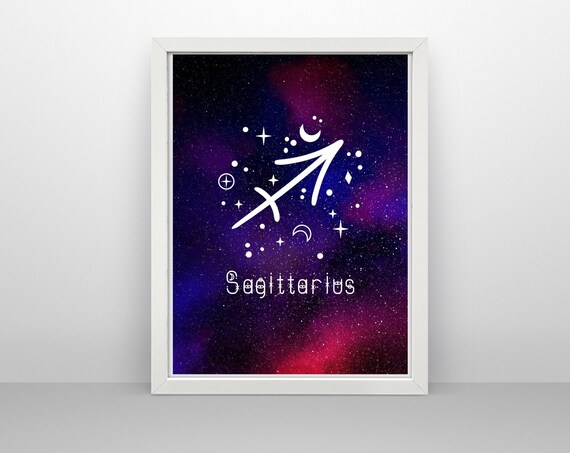 Sagittarius Zodiac Symbol Purple Starry Night Astrology Art Print