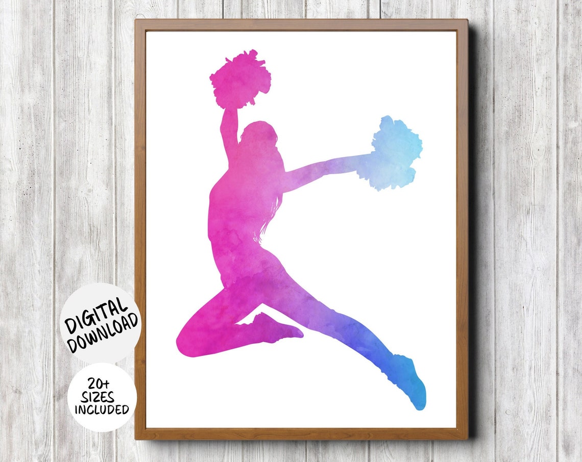 Girl Cheerleader Room Decor Poms Dancer Watercolor Print Dorm Wall Art Teen Girl Cheer Team Gift Print At Home Sports Poster