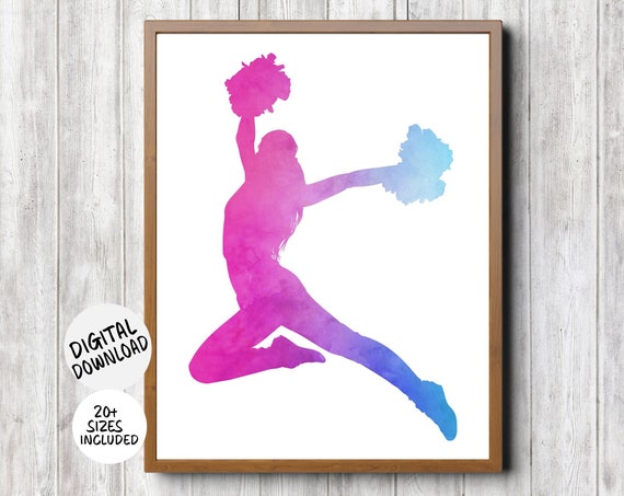 Girl Cheerleader Room Decor Poms Dancer Watercolor Print Dorm Wall Art Teen Girl Cheer Team Gift Print At Home Sports Poster