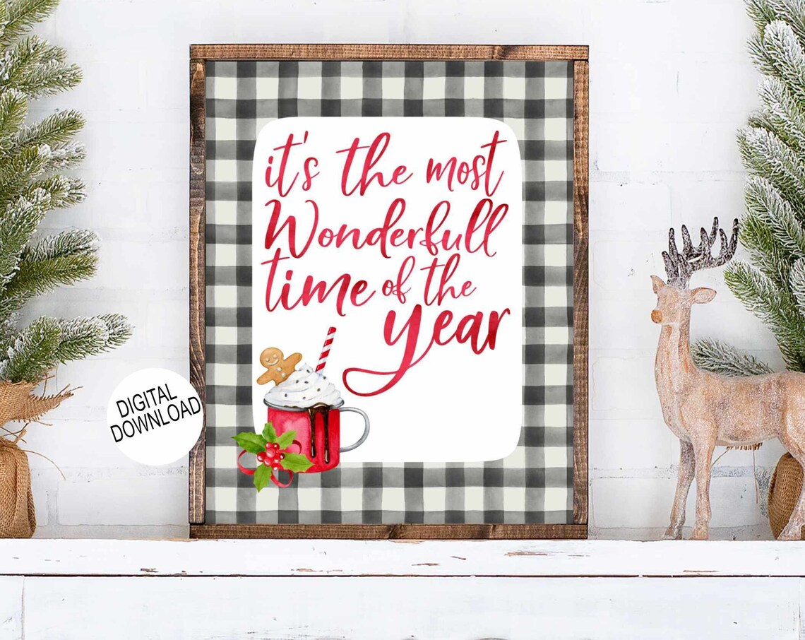 Most Wonderful Time Of The Year Black Plaid Christmas Sign Poster