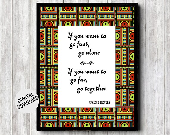 African Proverb Wall Art Go Far Go Together Ethnic African Design Wall Decor Quote Print Office Geometric
