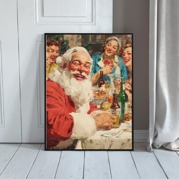 Vintage Santa Christmas Party Retro Holiday Gathering Poster