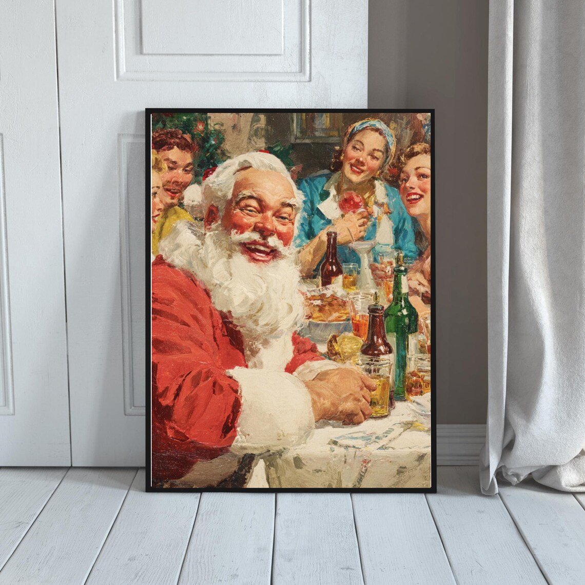 Vintage Santa Christmas Party Retro Holiday Gathering Poster