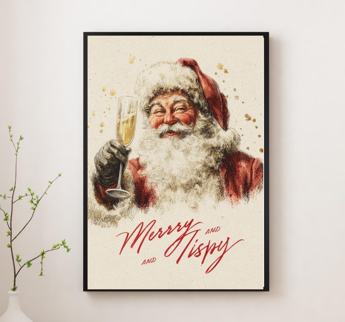 Vintage Santa Claus Christmas Tree Art Print