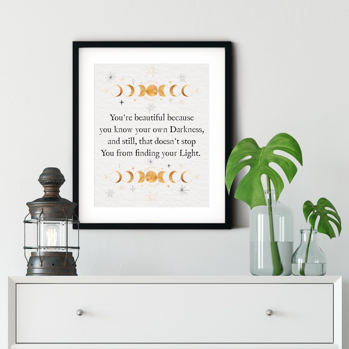Golden Moon Phases Celestial 'You're Beautiful' Quote Inspirational Poster - Image 2