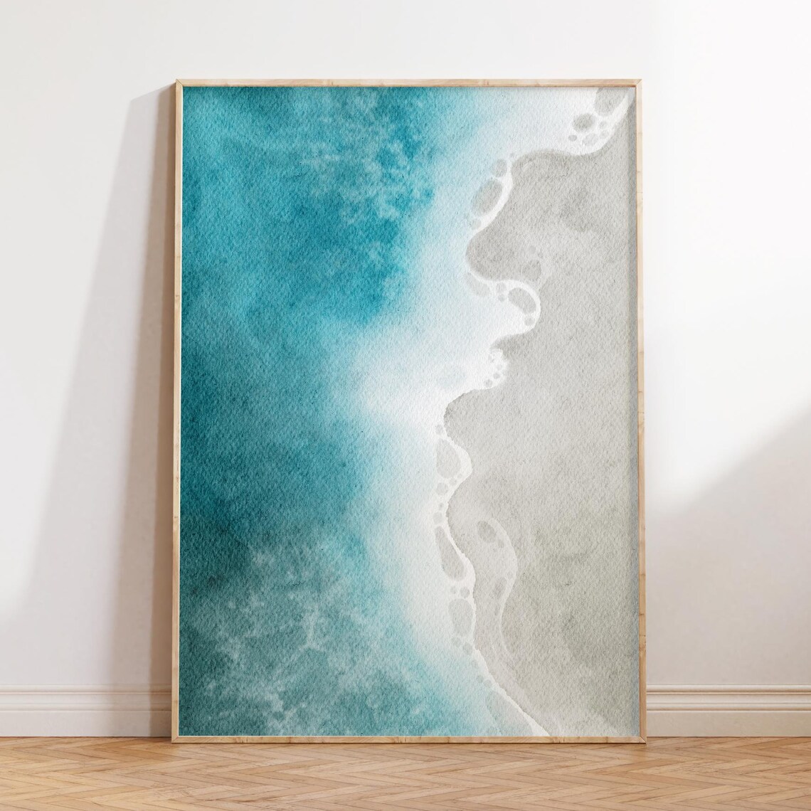 Cool Teal Sea Water Washing Over Quiet Gray Sand Beach Print