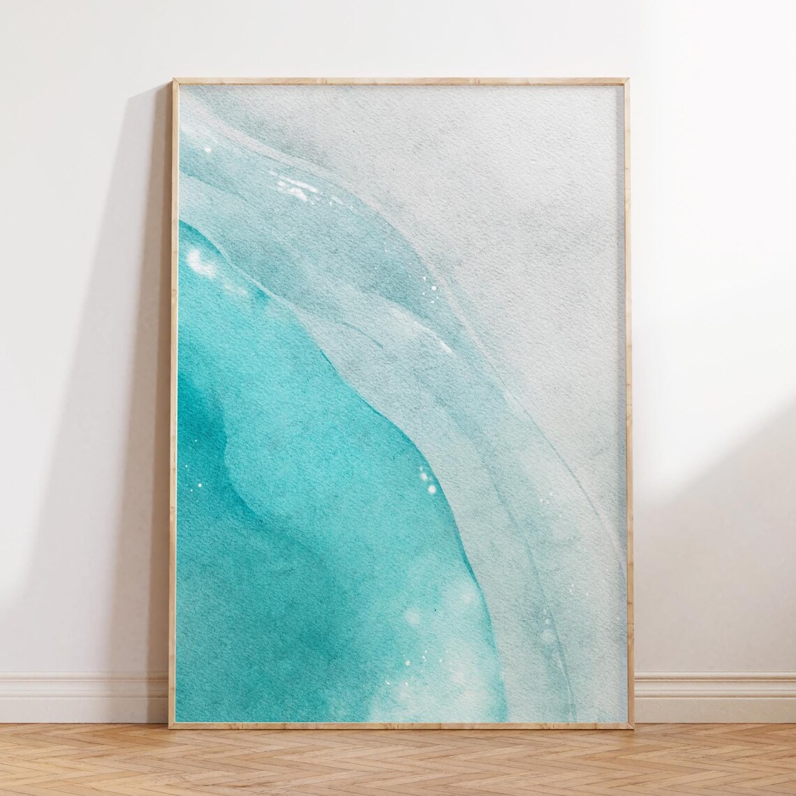 Teal Blue Ocean Swirl Abstract Watercolor Modern Coastal Decor Poster