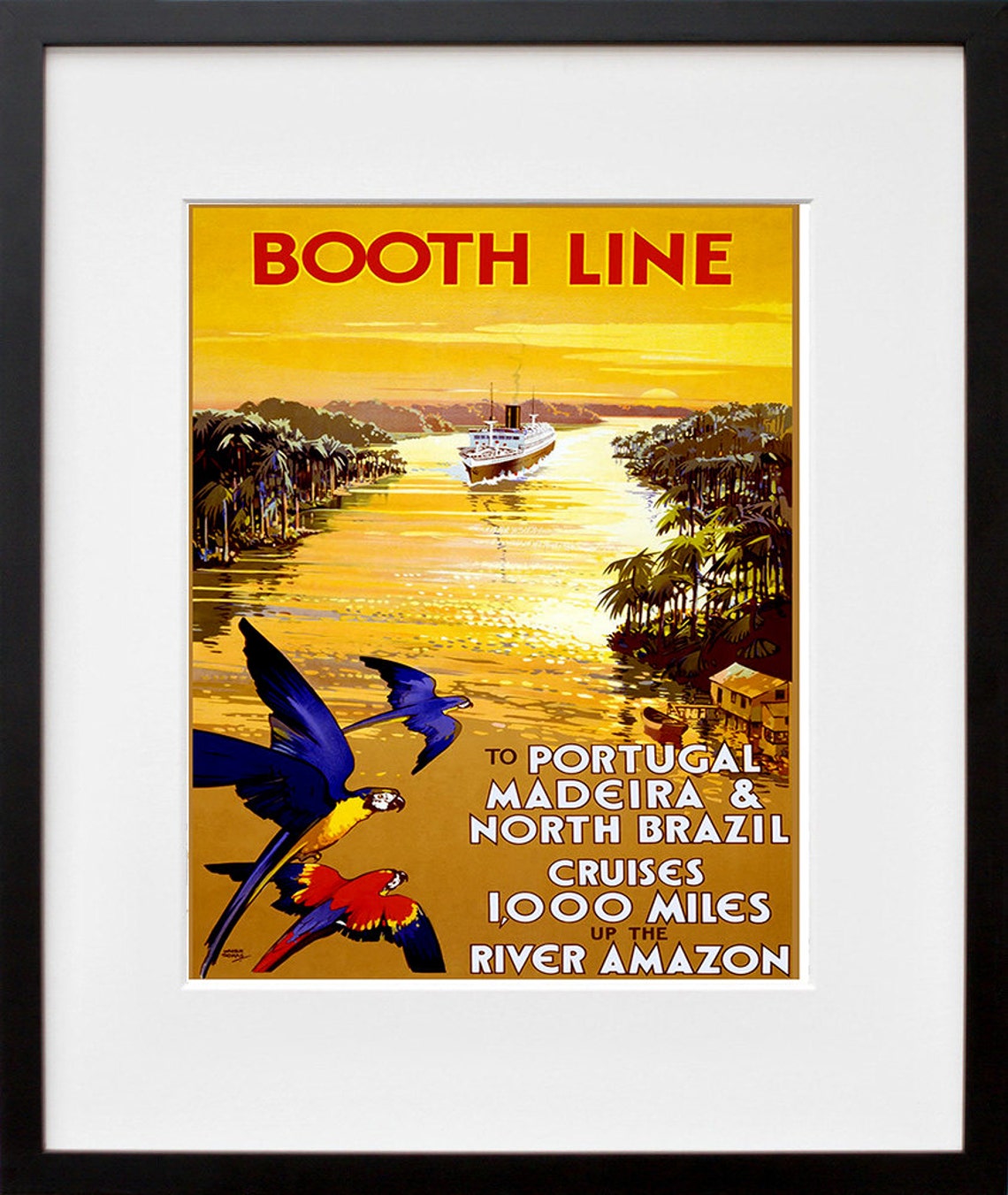 Booth Line Amazon River Cruise Steamship Vintage Travel Poster