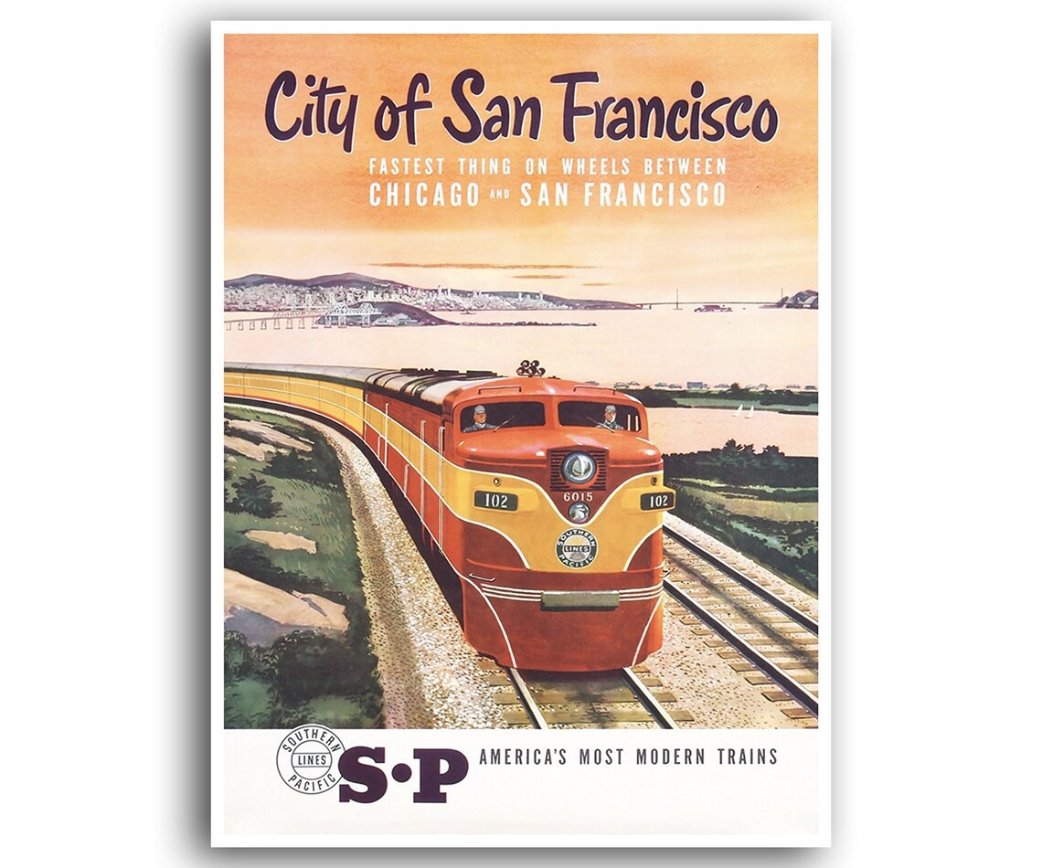San Francisco Train Travel Poster, Retro Home Decor