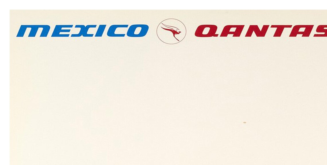 Mexico Qantas Airlines Aztec Stone Sculpture Travel Poster Art - Image 2