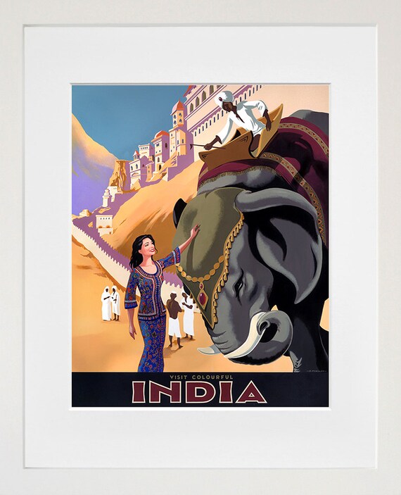 Visit Colourful India Elephant and Palace Vintage Travel Poster