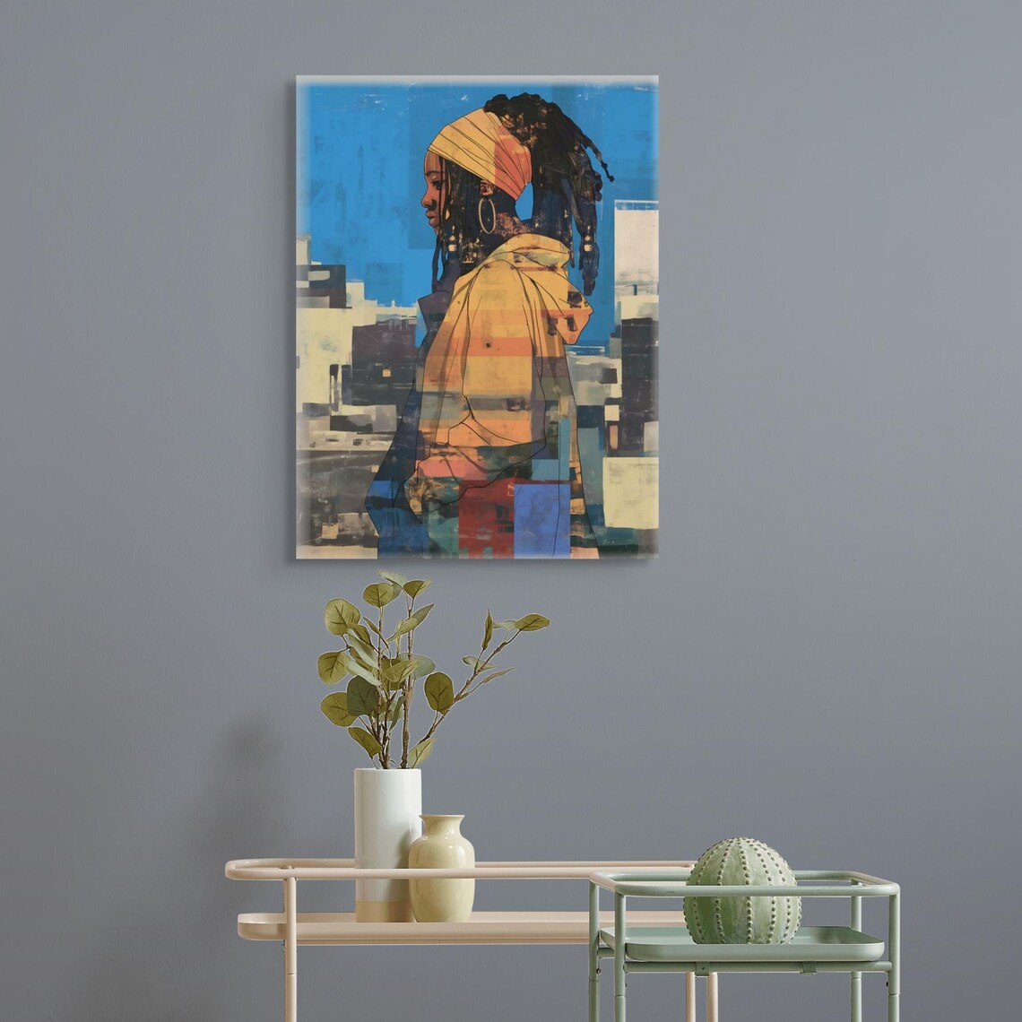 Urban Graffiti Girl City Headwrap Bold Blue Street Art Portrait Poster