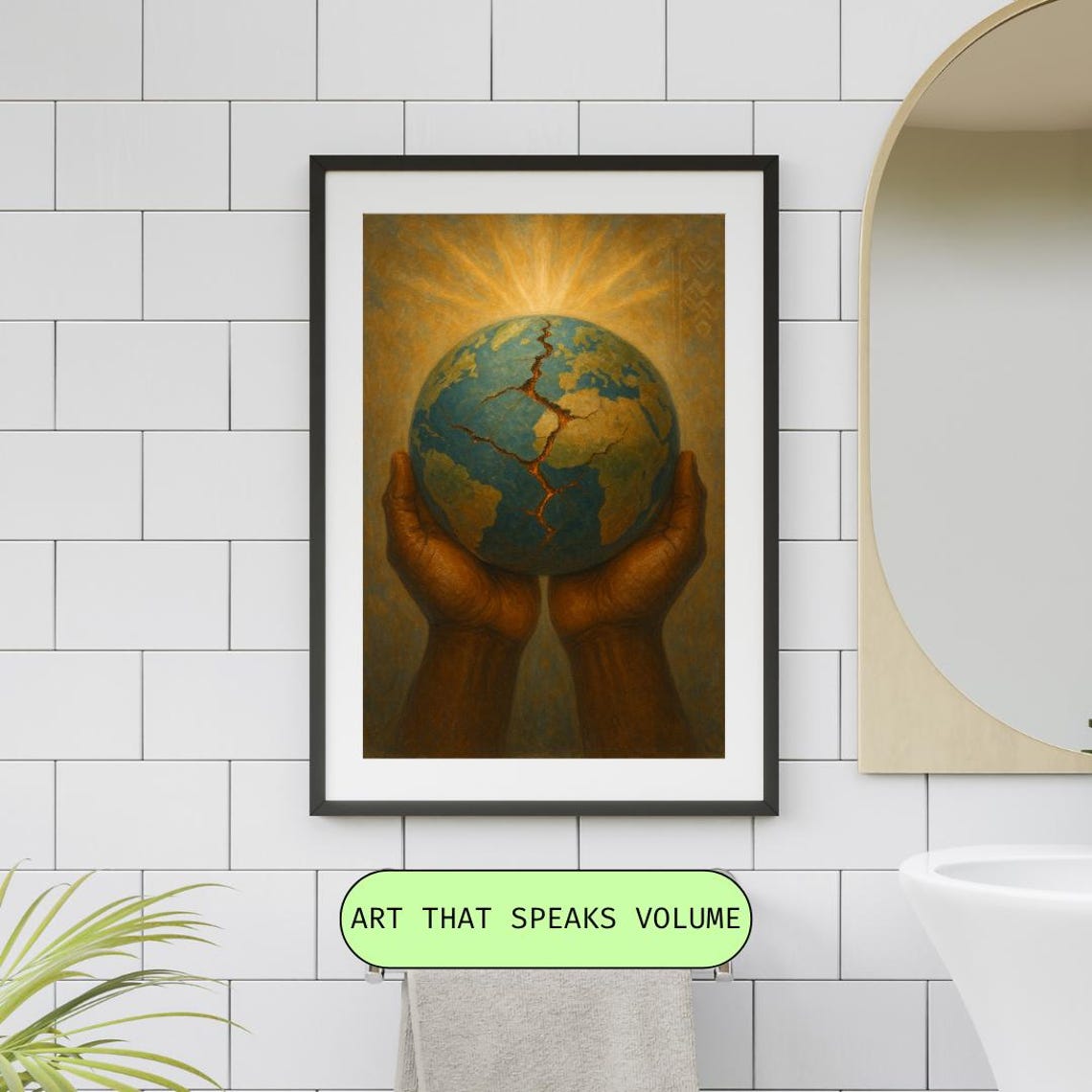 Hands Holding The World Cracked Earth Healing Oil Painting Poster