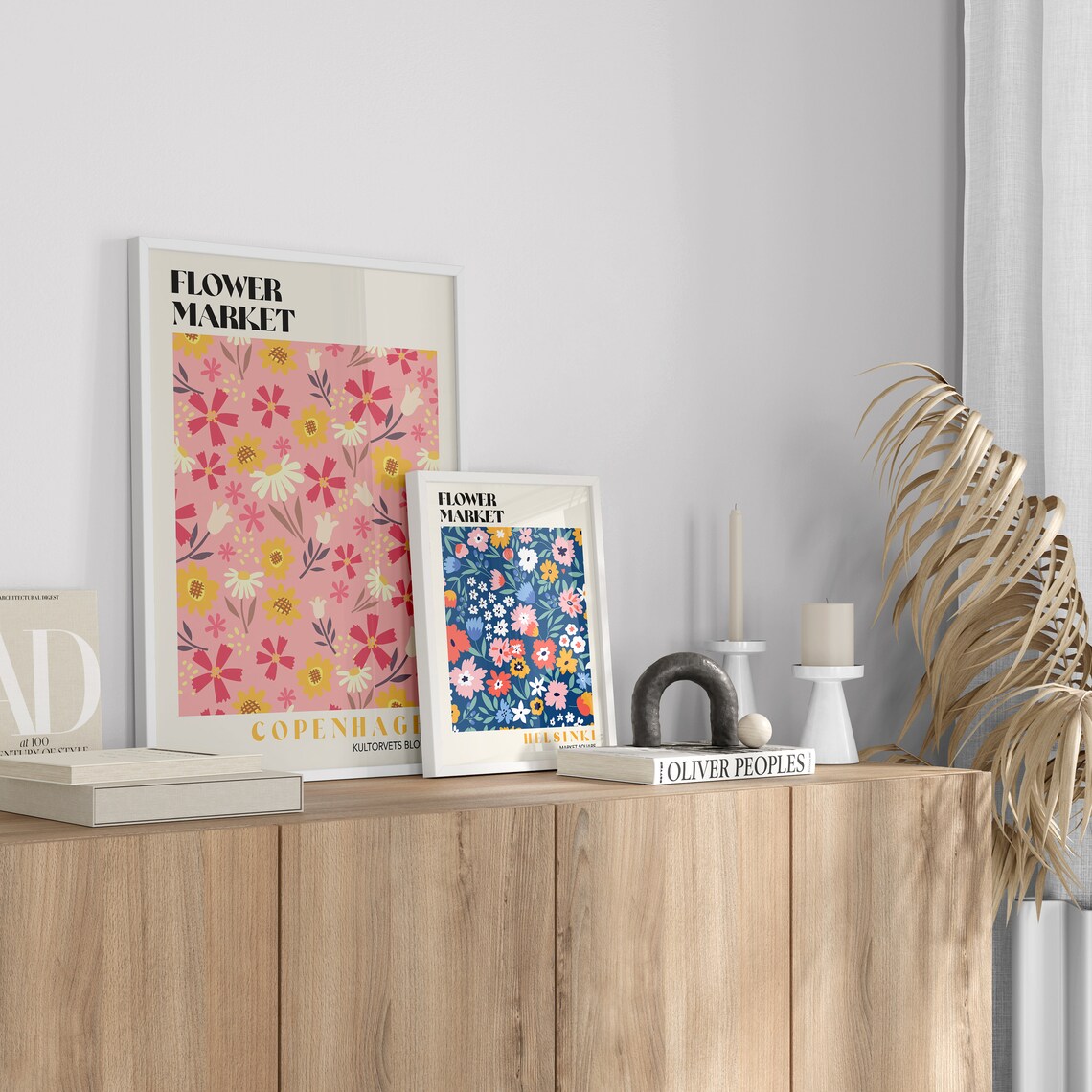 Copenhagen Flower Market Kultorvets Blomster Pink Retro Floral Poster - Image 3