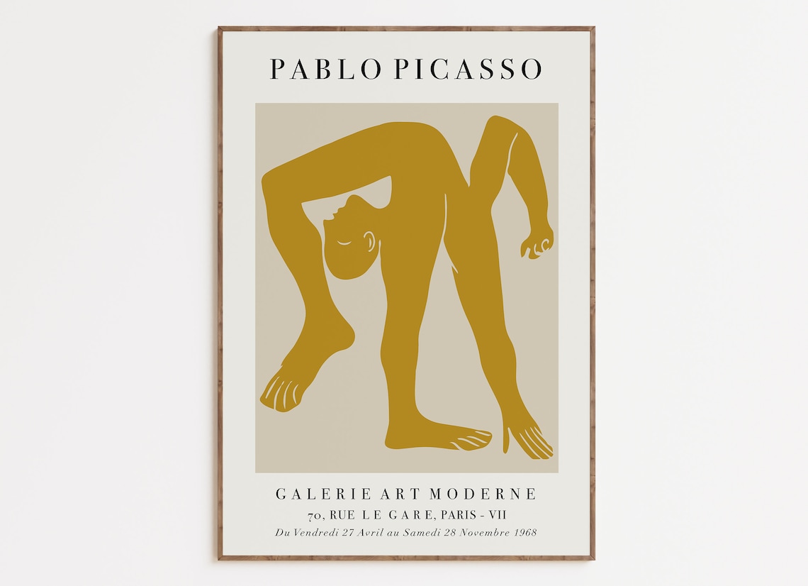 Pablo Picasso Mustard Yellow Abstract Acrobat Figure Art Poster