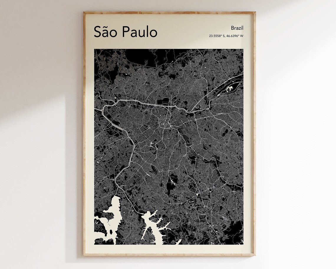 Sao Paulo Brazil Minimalist Black Urban City Map Street Wall Art
