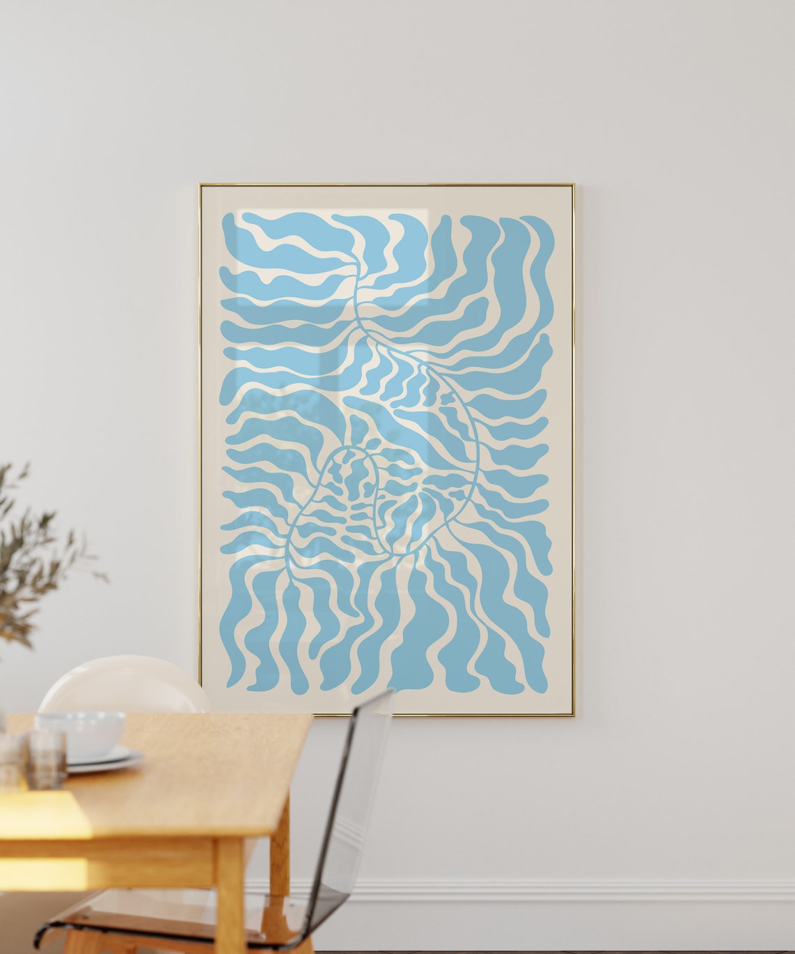 Blue Pastel Wavy Abstract Botanical Leaf Matisse Style Poster - Image 2