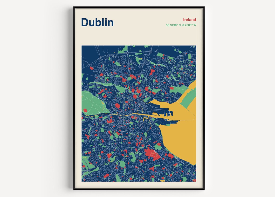 Dublin City Map Print, Travel Poster Art