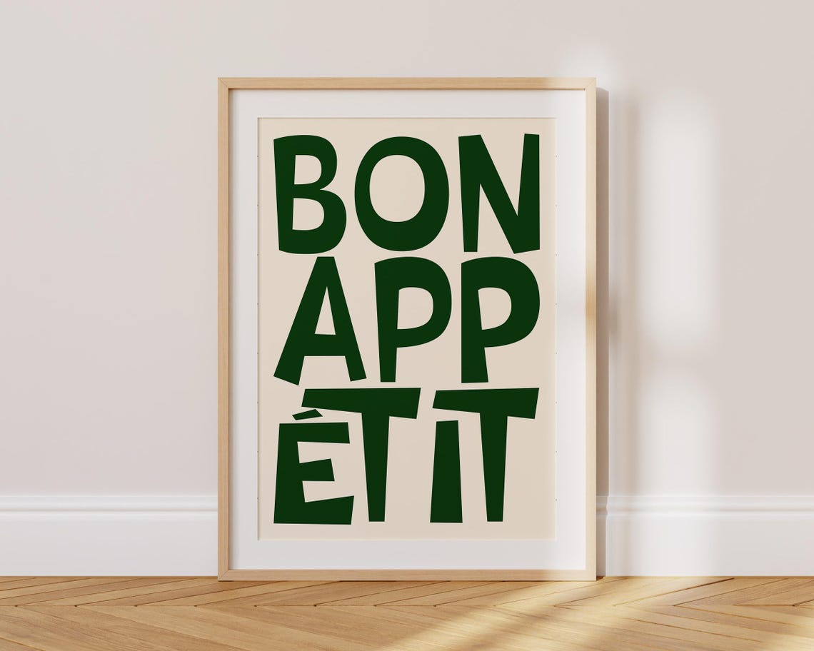 Bon Appetit Bold Red Typography Cream French Kitchen Art Poster - Image 3