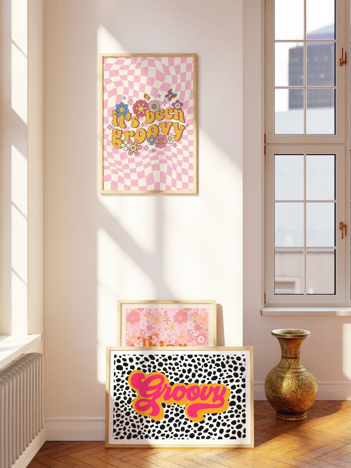 Its Been Groovy Retro 70s Flower Checkerboard Pink Trendy Room Poster - Image 2