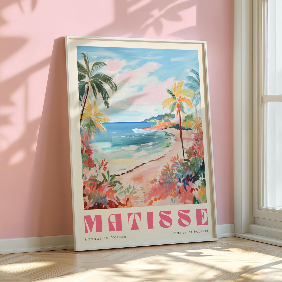 Matisse Homage Pastel Beach Painting Palm Trees And Sea Print - Image 3