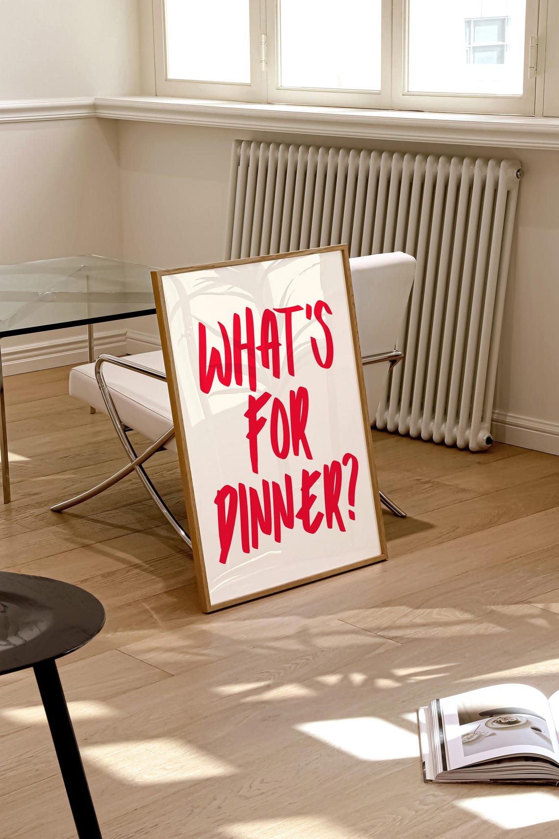 Whats For Dinner Red Brush Script Cream Retro Kitchen Art Poster - Image 2
