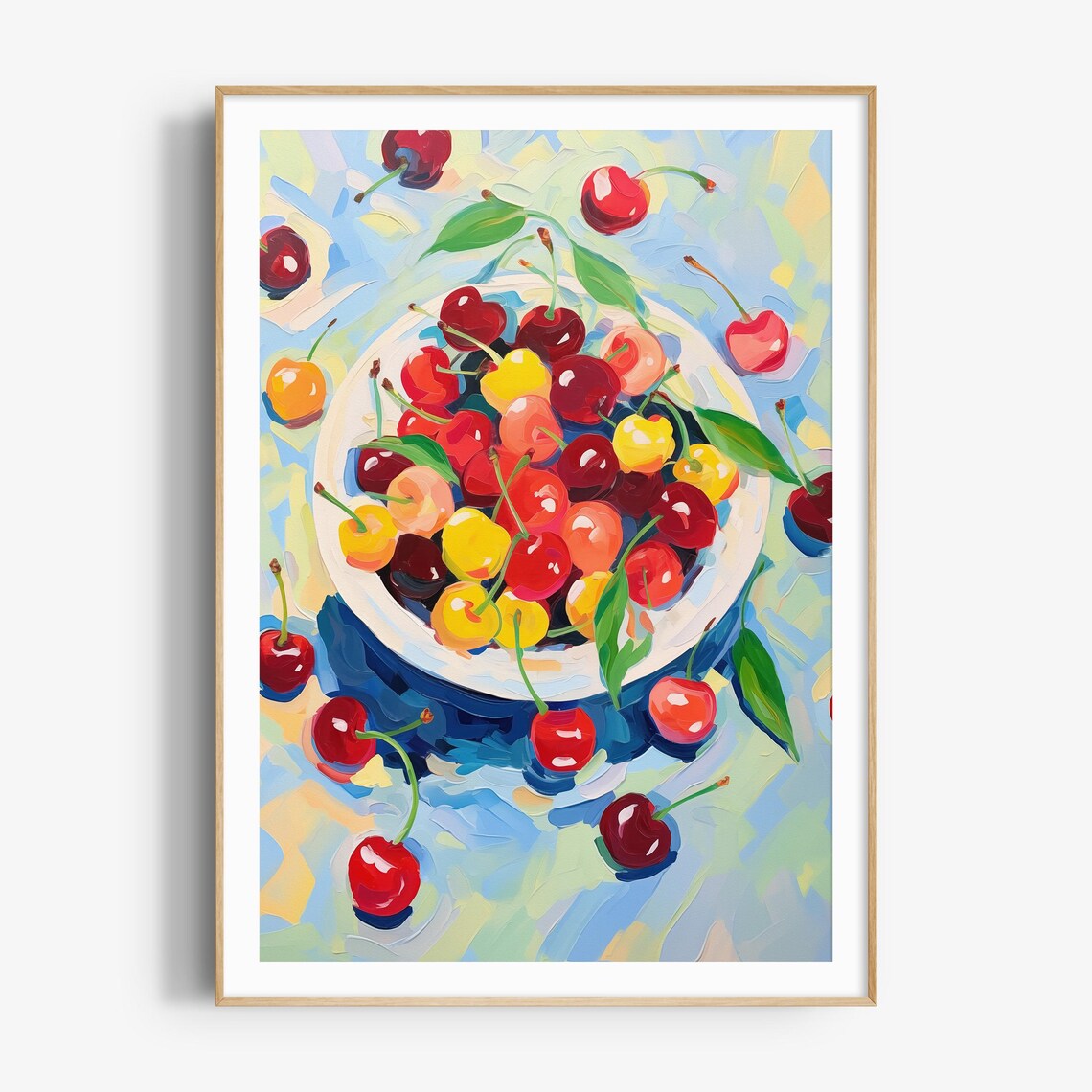 Bowl of Colorful Cherries Impressionist Fruit Still Life Poster
