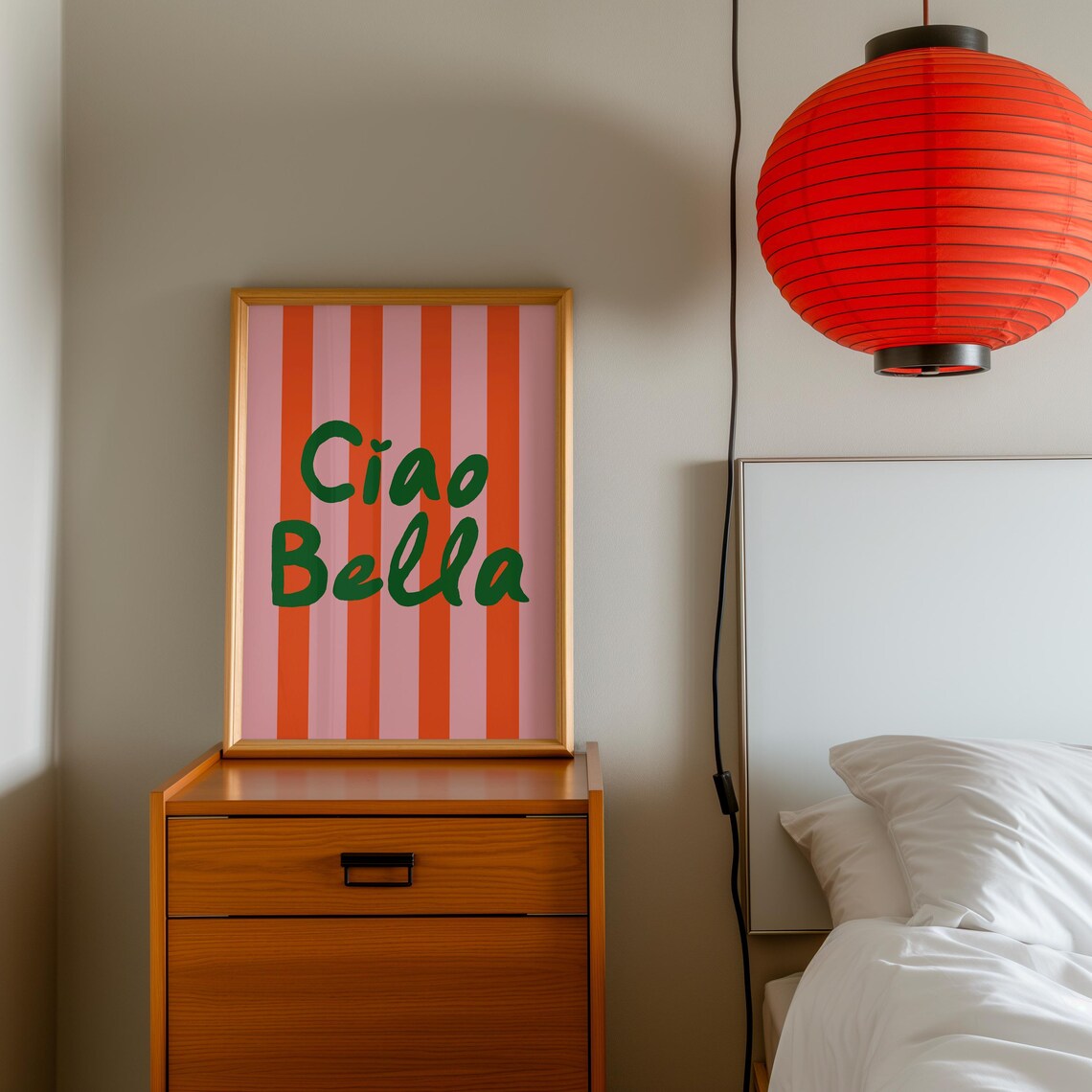 Ciao Bella Striped Poster Green Orange Pink Typography Italian Design - Image 4