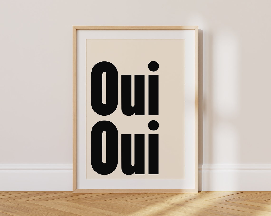 Oui Oui Bold Black Typography Beige Minimalist French Art Poster